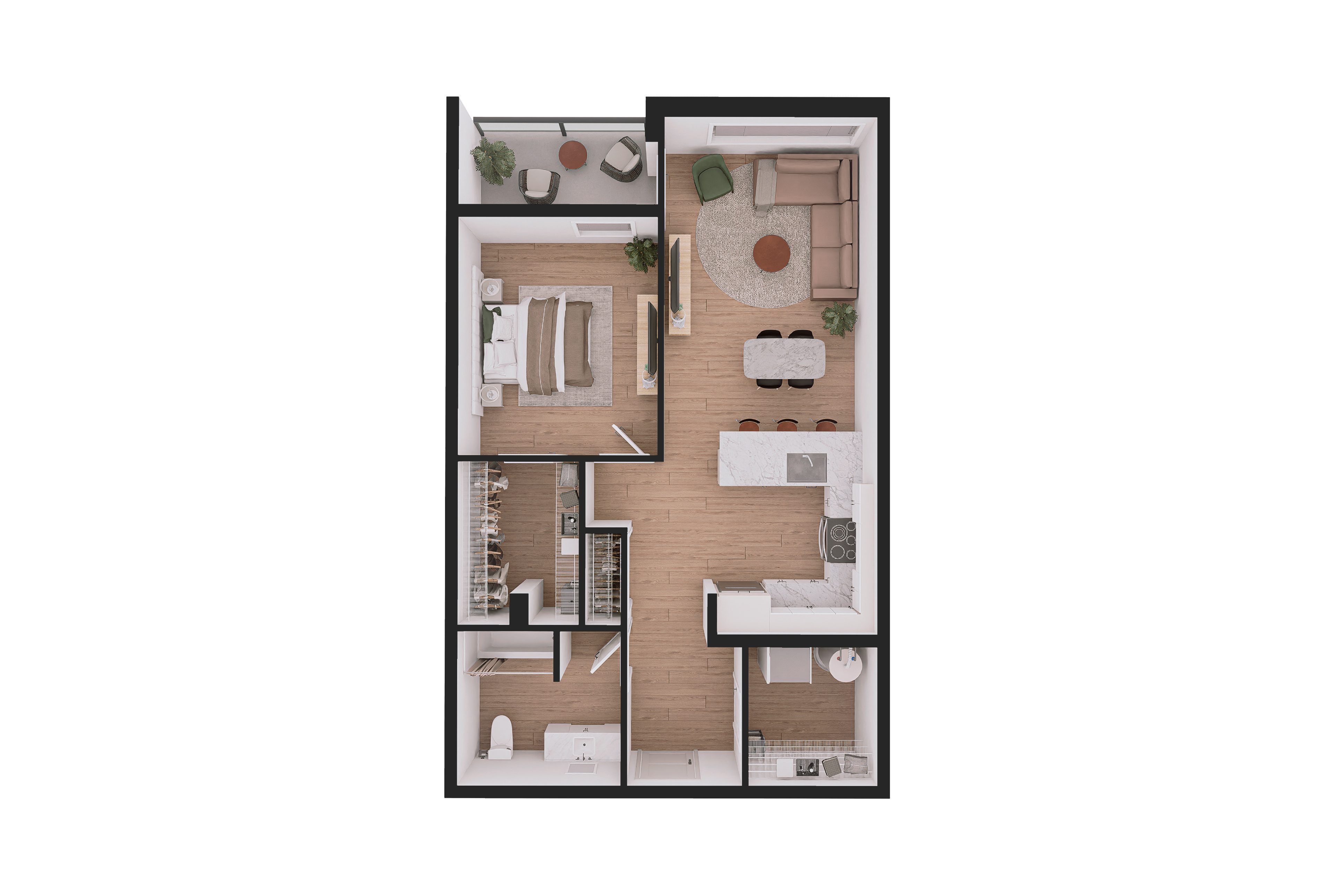 Floor plan for 1 bed, 1 bath, 705 sqft